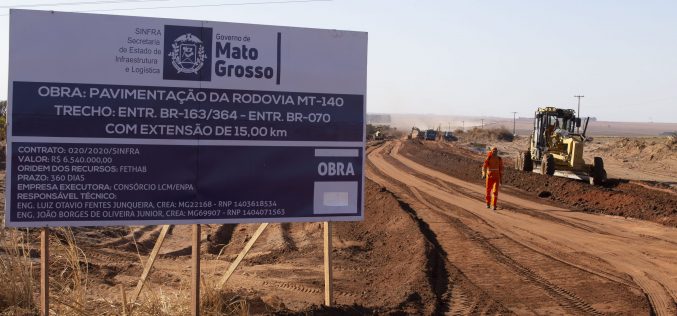 Governo inicia pavimentação de 15 quilômetros da MT-140 em Campo Verde